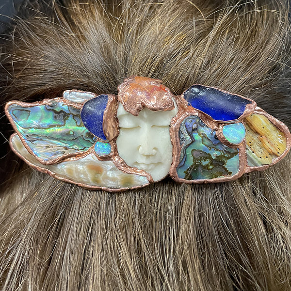 Janine Ames Blue Sea Glass Hair Barrette